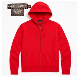 Vintage Ralph Lauren Black Label Men’s XL Full Zip Hoodie Red 100% Cotton Y2K